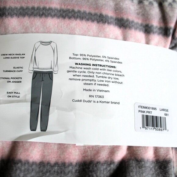 Cuddl Duds Jersey / Microfleece Pajama Set, Large, NWT - Picture 4 of 5